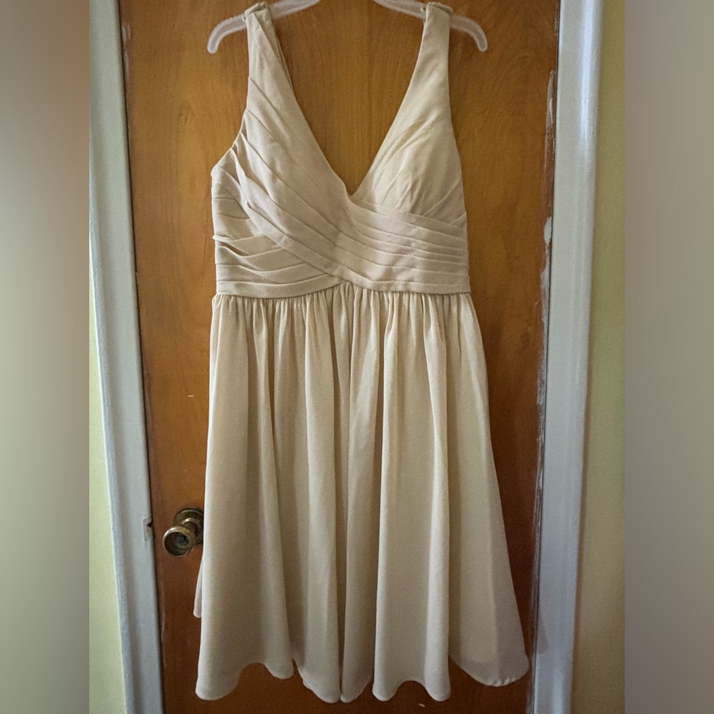 Empire V-Neck Knee-Length Chiffon Bridesmaid Dress w/ Cascading Ruffles (petite)